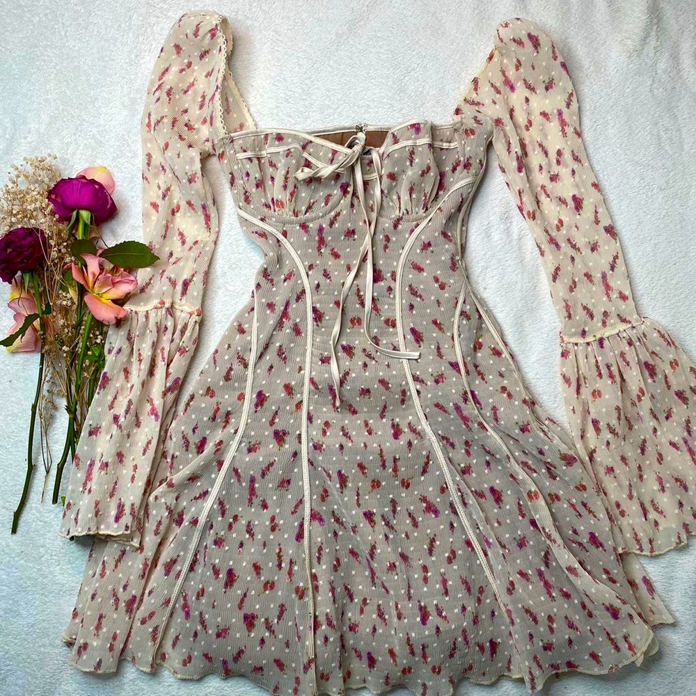 Analissa vintage cream rose print Corset mini dress